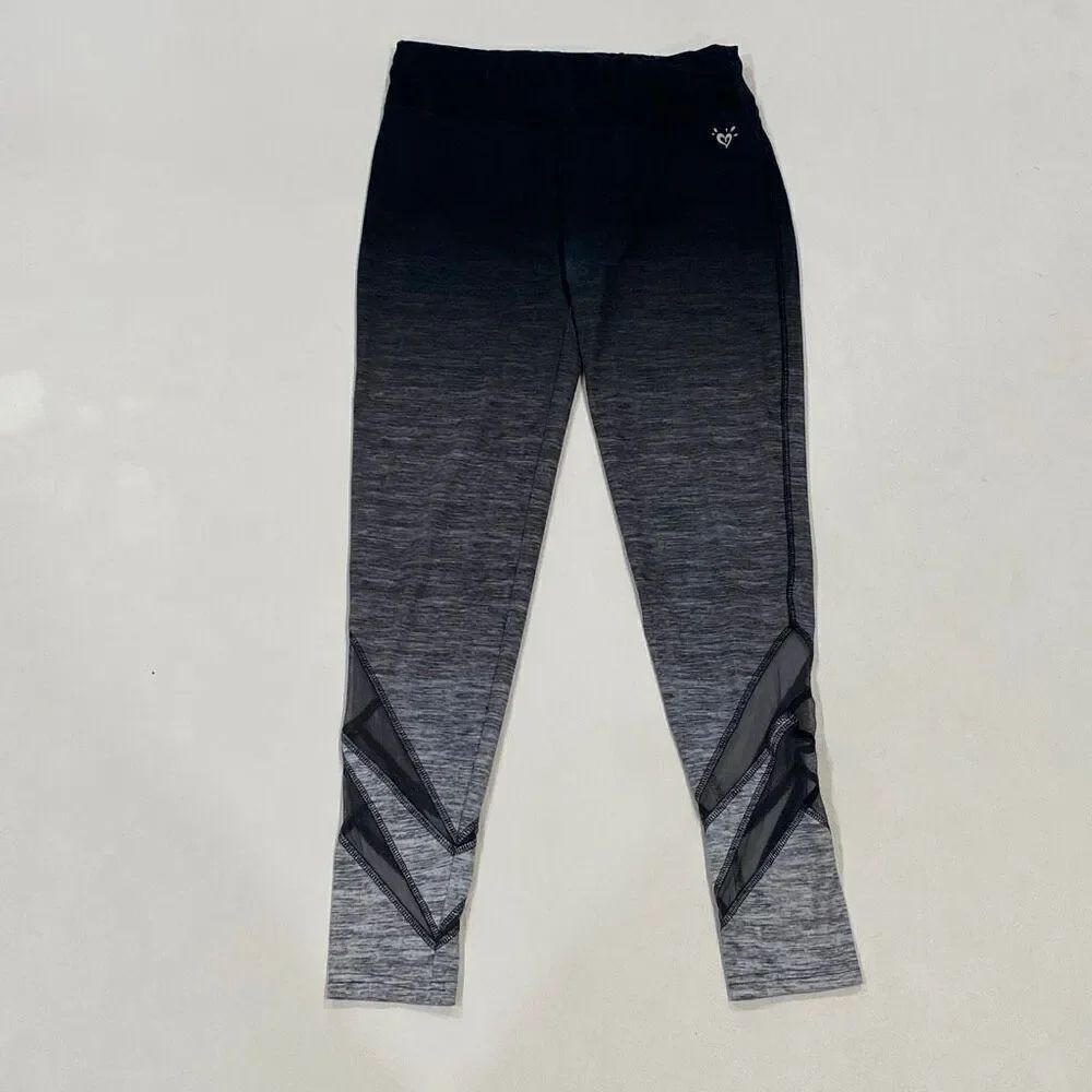 Justice Active Girls Plus 18 Black Gray Ombre Mesh Panel Leggings